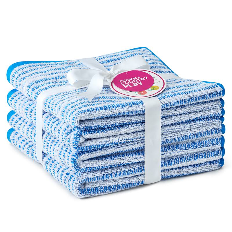 TOWN & COUNTRY PLAY 4-Piece Striped Reversible Terry Brights Hand Towel Set - 20"x30"