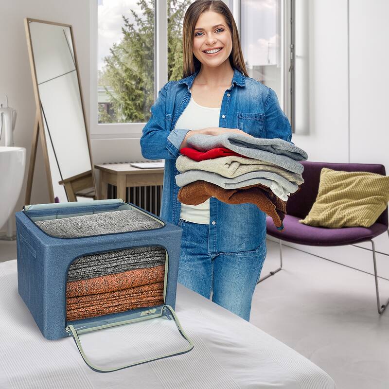 Storage Bins, Foldable Stackable Container Organizer Set with Large Window & Carry Handles