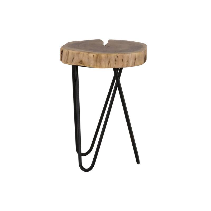 18 Inch Side Table, Wood Tabletop, Hairpin Style Iron Legs, Brown, Black