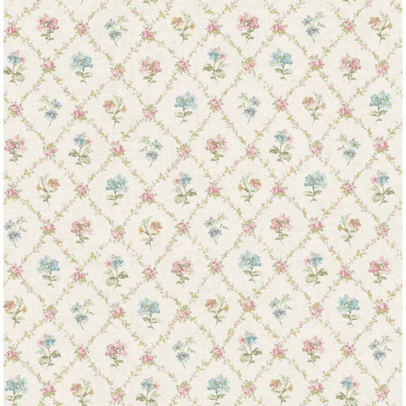 Seabrook Designs Alysia Floral Lattice Unpasted Wallpaper