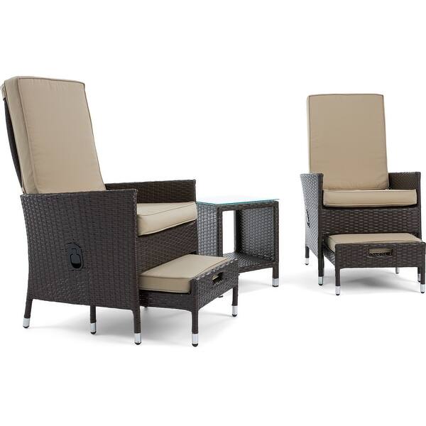 Shop Serta Laguna 5 Piece Outdoor Patio Furniture Reclining Set Brown Wicker With Beige Cushions Overstock 25575647