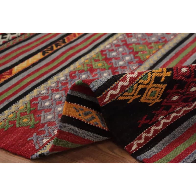 Hand Woven Oriental 100% Wool Carpet Southwestern Tribal Multi-Colored Kilim Area Rug - 7' 2'' X 5' 0''