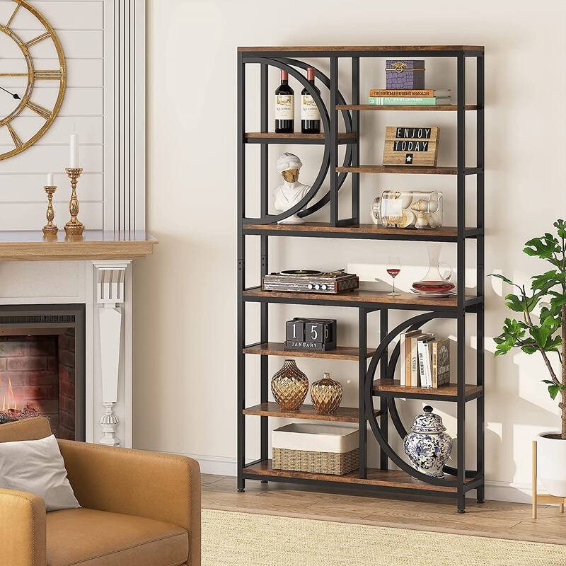 Industrial Bookshelf, 8-Tier Etagere Bookcases Display Shelf