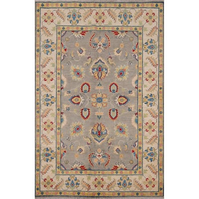 Transitional Floral Oushak Oriental Area Rug Hand-Knotted Wool Carpet - 4'2" x 6'2"