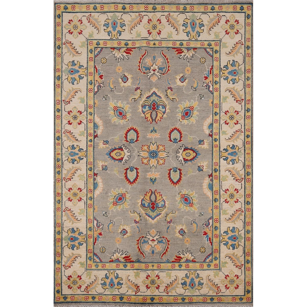 Transitional Floral Oushak Oriental Area Rug Hand-Knotted Wool Carpet - 4'2" x 6'2"