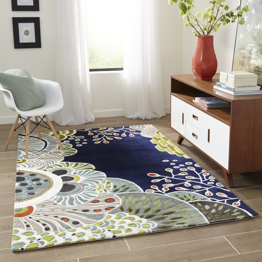 Skyline Decor Navy New Wave Rugs in Rectangle Shape - Big