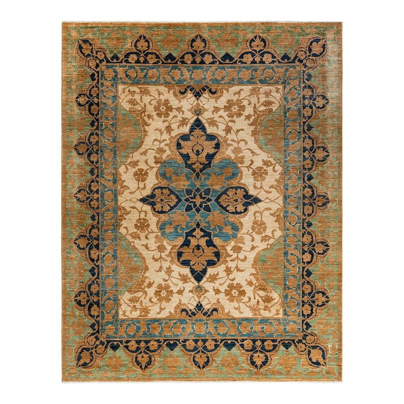 Overton Hand Knotted Wool Vintage Inspired Modern Contemporary Eclectic Ivory Area Rug - 8' 3" x 10' 6"