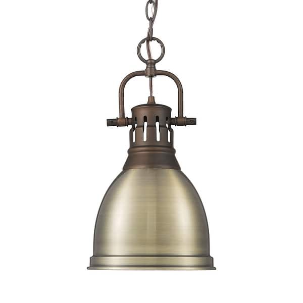 slide 2 of 2, Yep by Golden Lighting Duncan 1-light 9in Chain Hung Pendant in Rubbed Bronze and Aged Brass shade