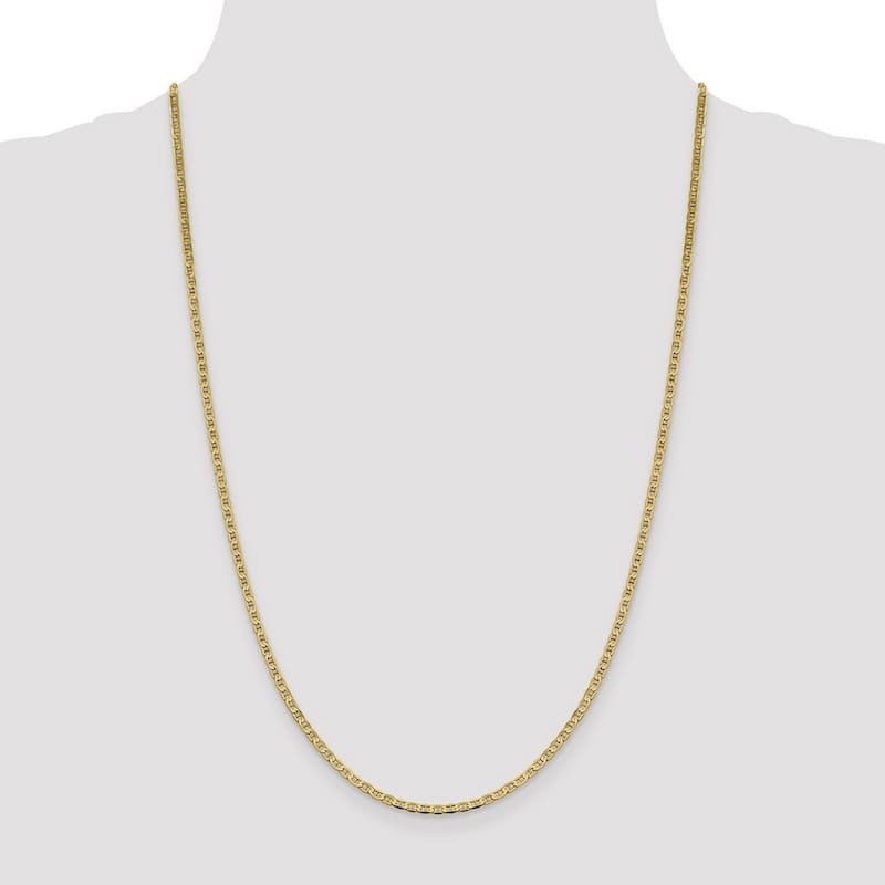 Curata 14k Yellow Gold 10" 2.4mm Flat ariner Anchor Chain Ankle Bracelet (Lobster-claw)