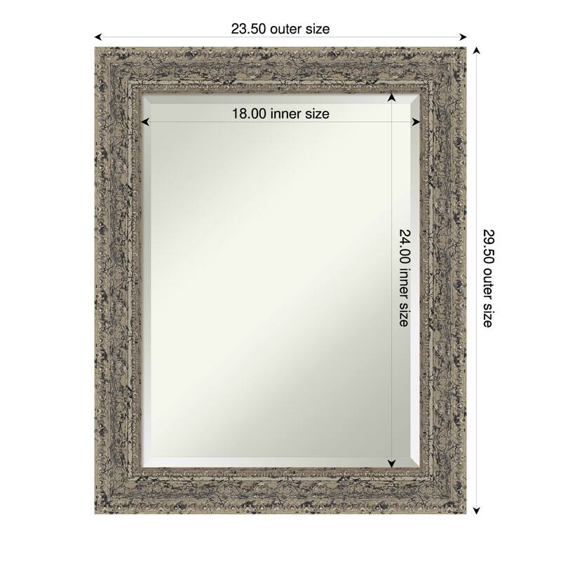 Attic Aged Beveled Wood Framed Bathroom Vanity Wall Mirror - 24 x 30 in - Attic Aged Silver