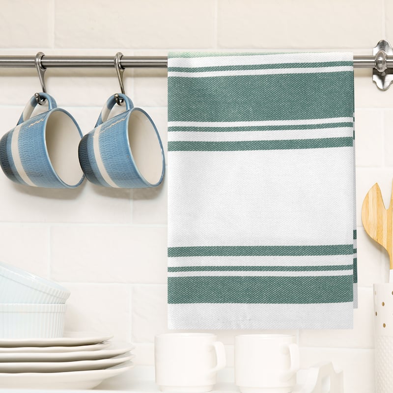 28 x 20 Inch Stripe Kitchen Towels Decor Cotton Tea Dish Towels Soft & Absorbent Linen Tea Towels - Green