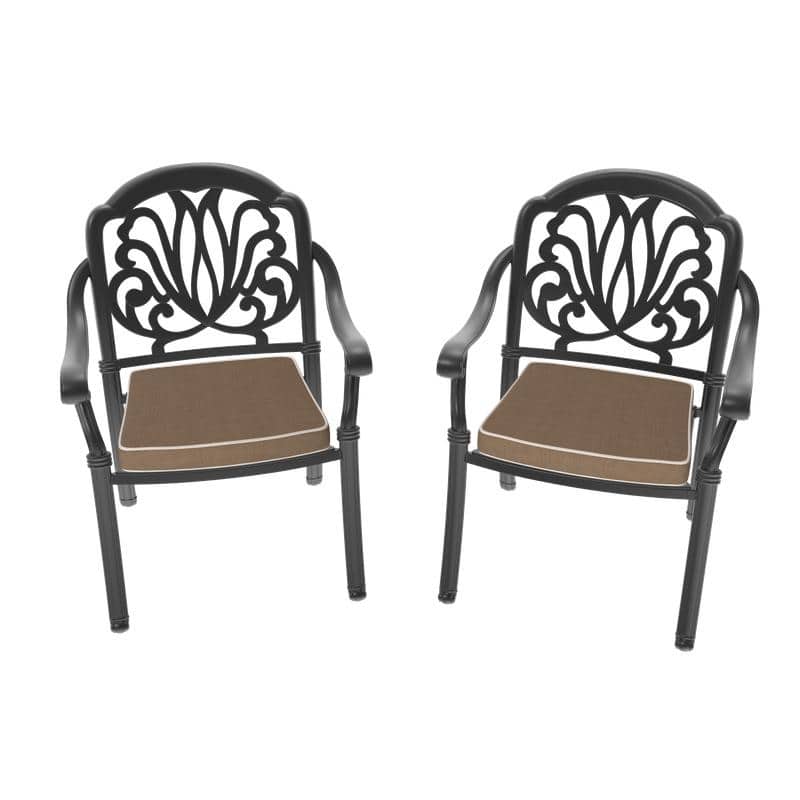 Stacking OutdoorPatio Dining Armchair with Brown Cushions