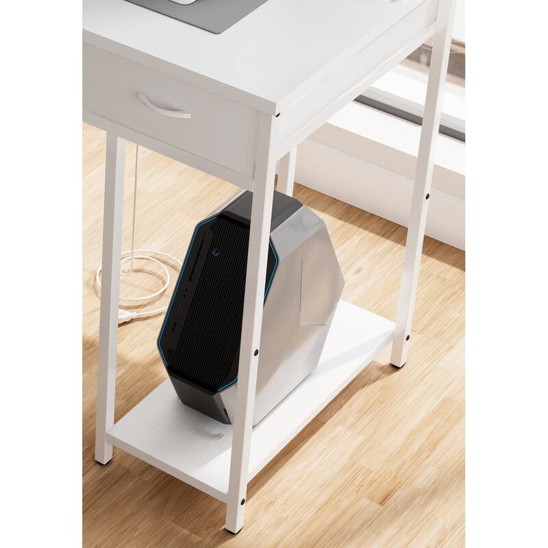 47" Computer Desk With Power Outlet,Writing Desk,Home Office desk,Vanity table with 7 Fabric Drawers, Large Side Pocket,White