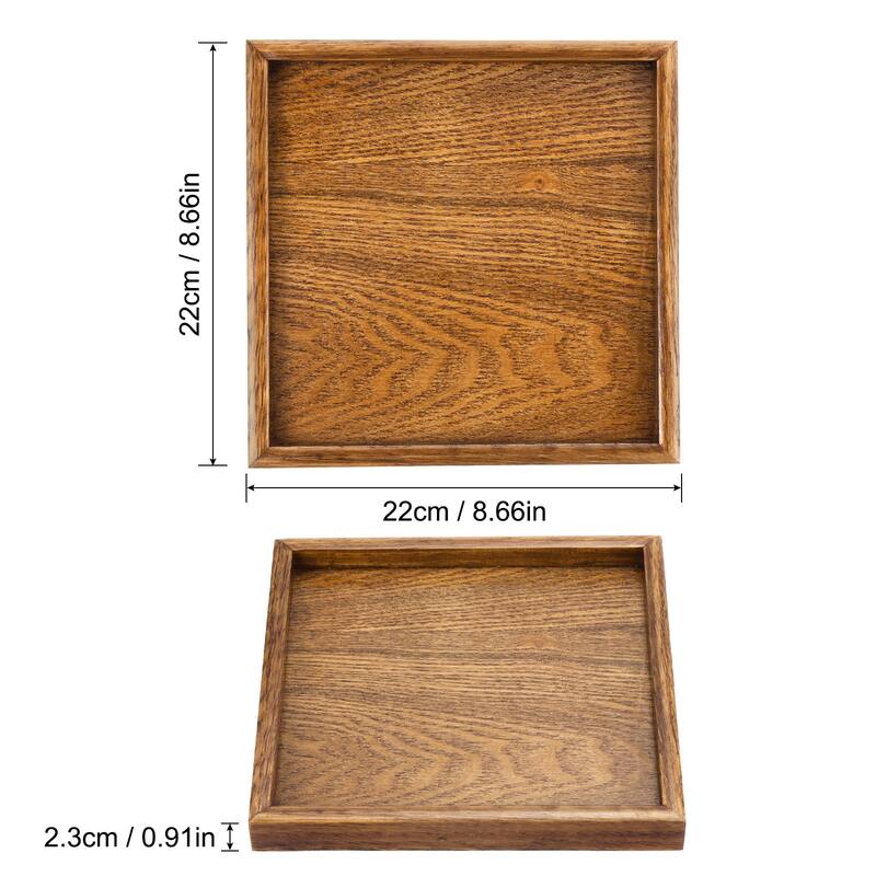 Wood Serving Tray Square Decorative Platter Home Kitchen Table, Brown - 9 Inch