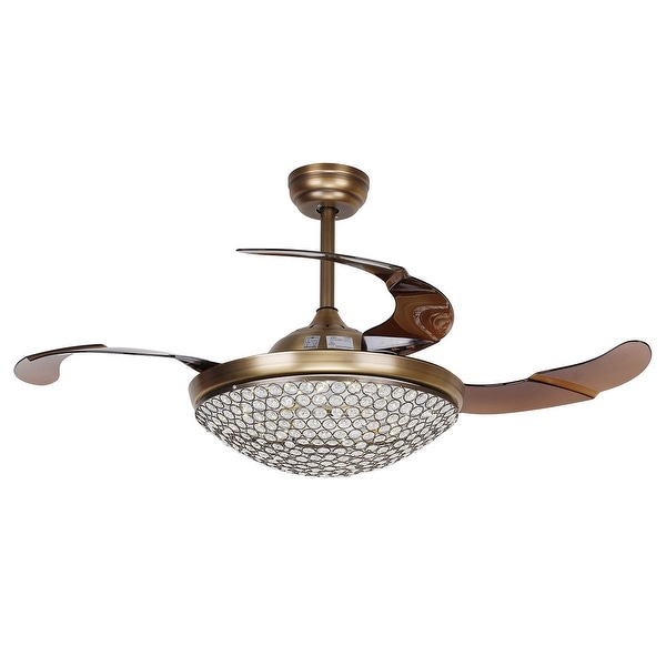 Shop Antique Bronze Retractable 4Blades Dimmable LED Crystal Ceiling