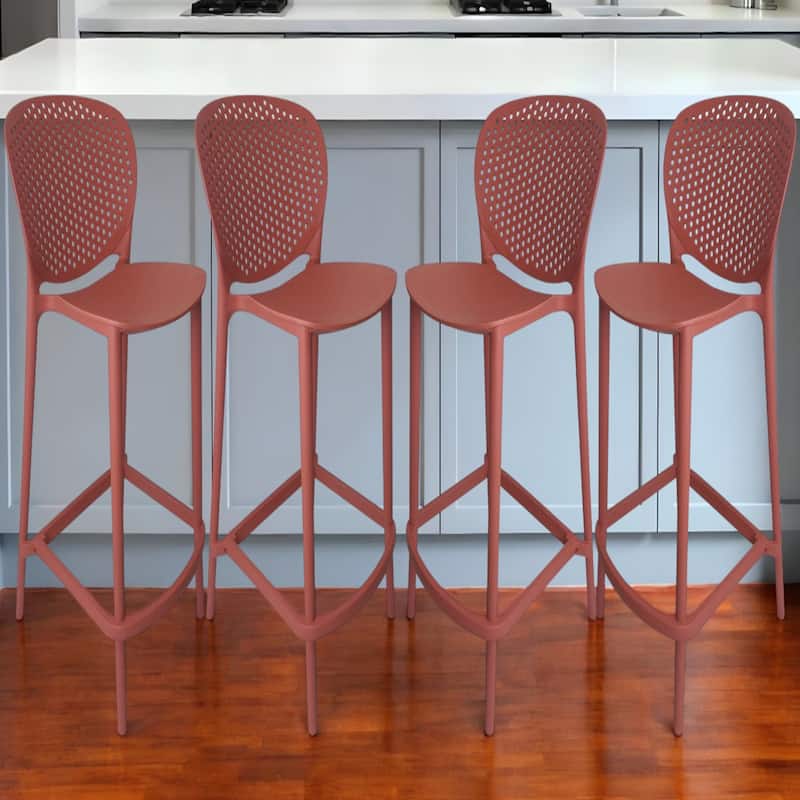 Set of 4 Stackable Plastic Bar Stools with Low Back and Footrest