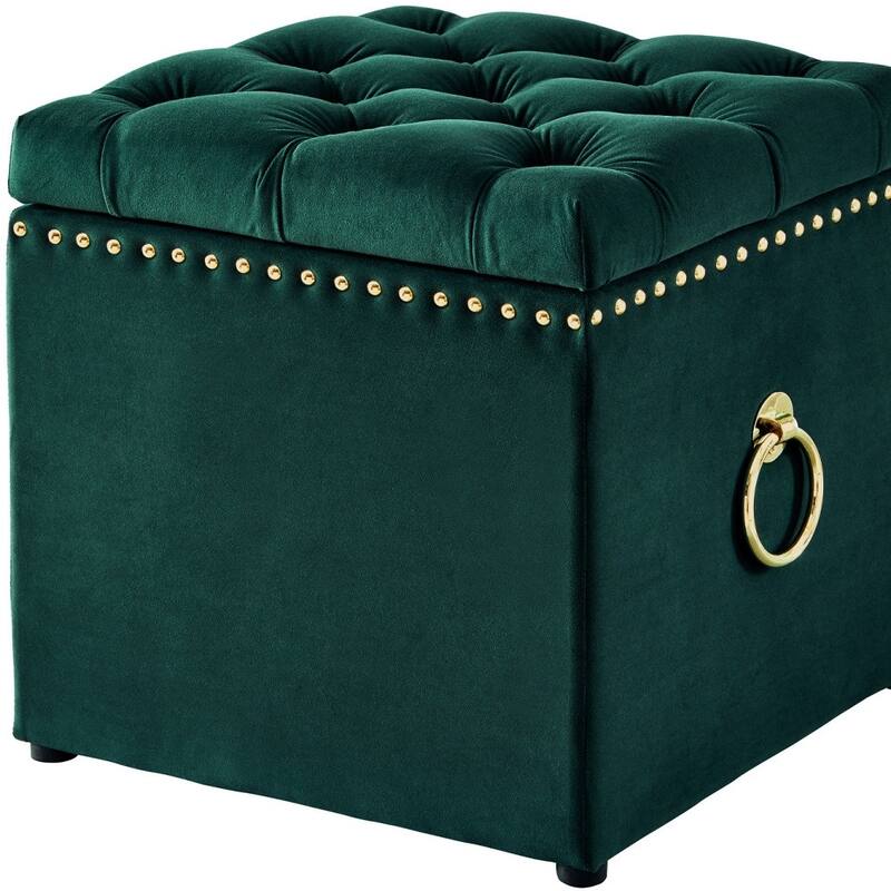 HomeRoots 18" Hunter Green Velvet And Black Tufted Storage