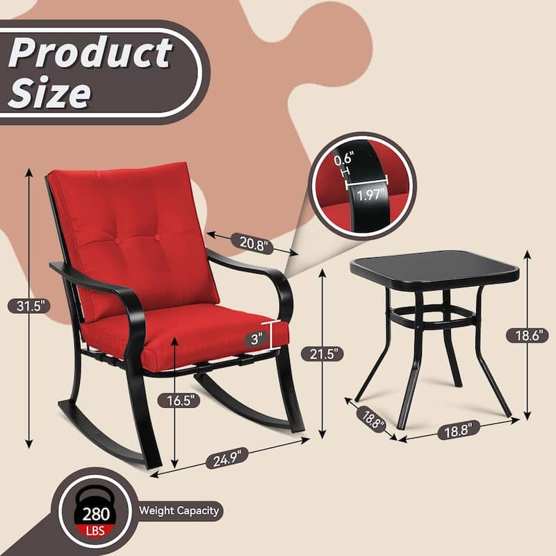 Solaura 3-piece Outdoor Patio Rocking Chairs Conversation Bistro Set
