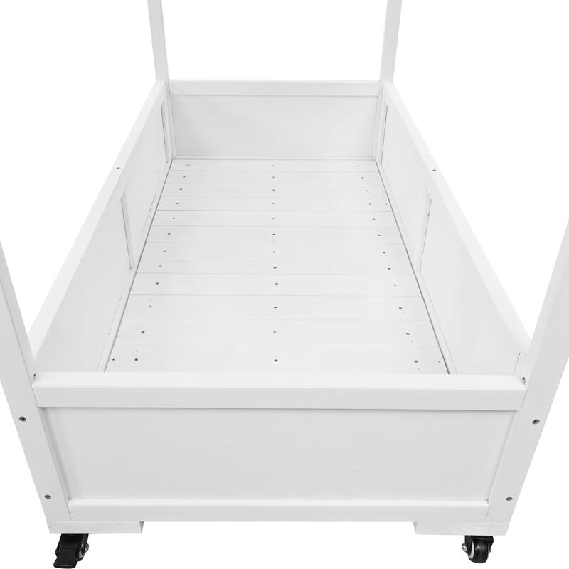 Garden Wood Portable Cold Frame with Movable Wheels Mini Greenhouse with Openable Roof and Storage Box