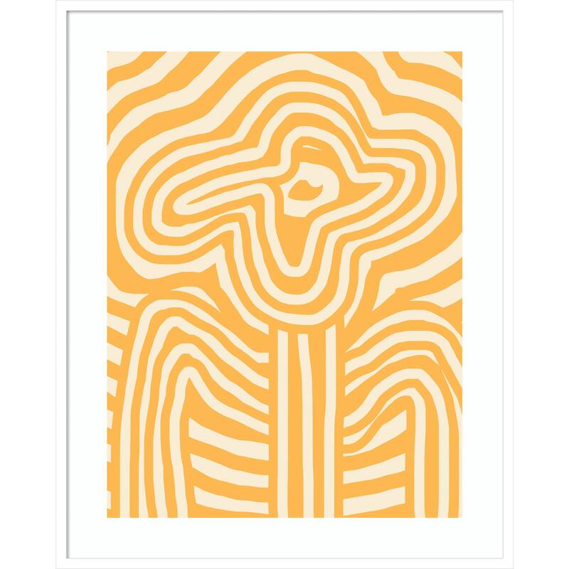 Yellow Striped Flower by Little Dean Wood Framed Wall Art Print - Svelte White