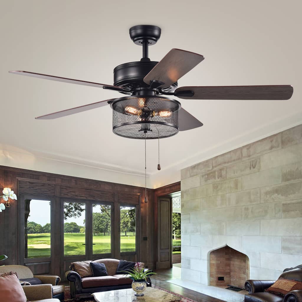 SAFAVIEH Lighting 52-Inch Fredrick Ceiling Light Fan - Matte Black - 52"W x 52"D x 24"H