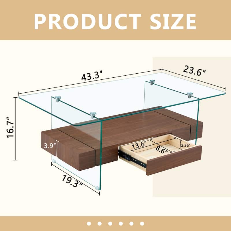 43.3 Inches, Modern Coffee Table 2 Tier Coffee Table Multifunctional Coffee Table with 1 Drawer, for Living Room