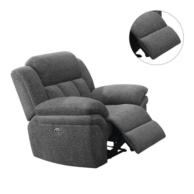 Pillow Top Arm Power Recliner in Charcoal