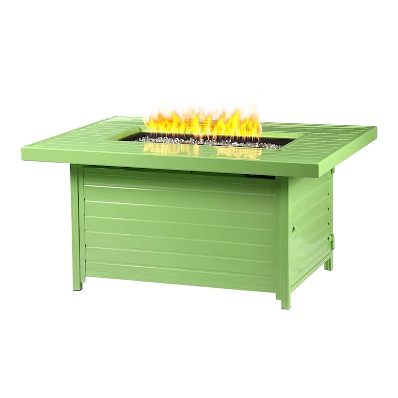 Rectangular 48 in. x 36 in. Aluminum Propane Fire Pit Table, Glass Beads, Two Covers, Lid, 57,000 BTUs - N/A - Green