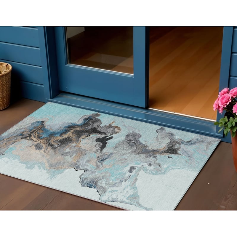 HomeRoots Abstract Modern Rectangle Outdoor Rug - 3' x 5'