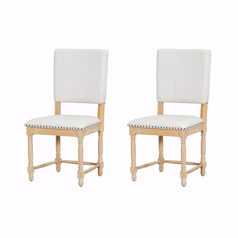 Vintage Traditional 2-Piece Upholstered Dining Chairs with Padded Backs - Natural