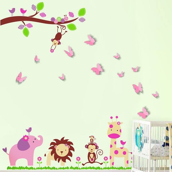 slide 2 of 5, Walplus Zoo Animal 3D Butterflies Children Wall Sticker Nursery Decor