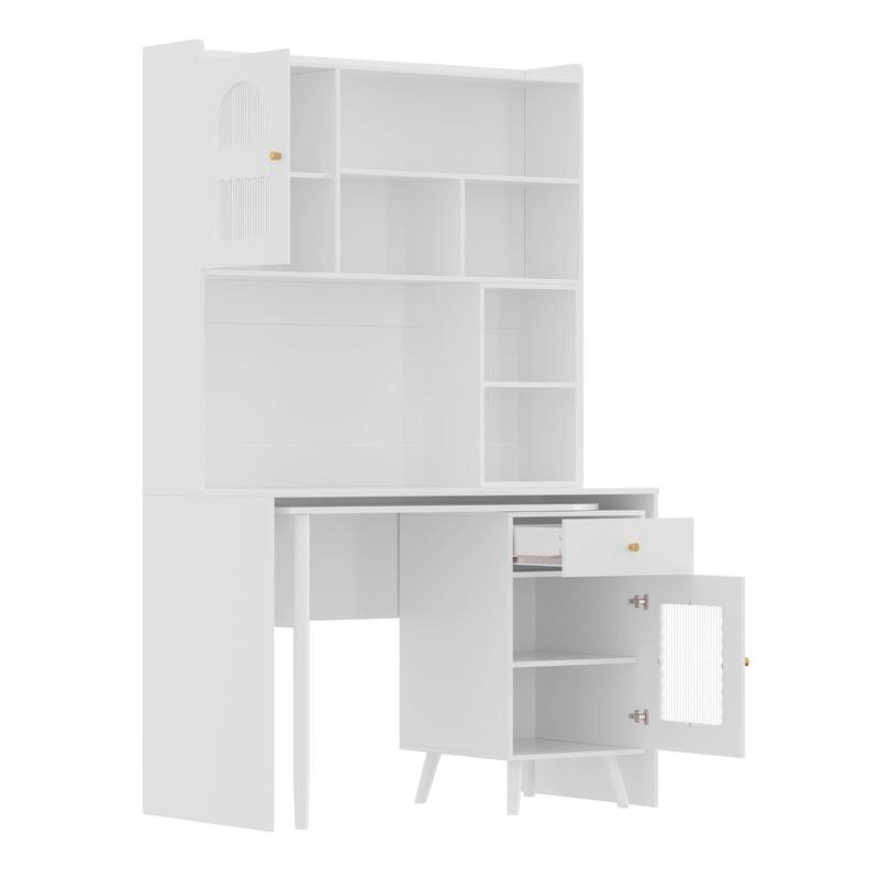 Computer Desk with 90 Degree Rotating Desktop - White