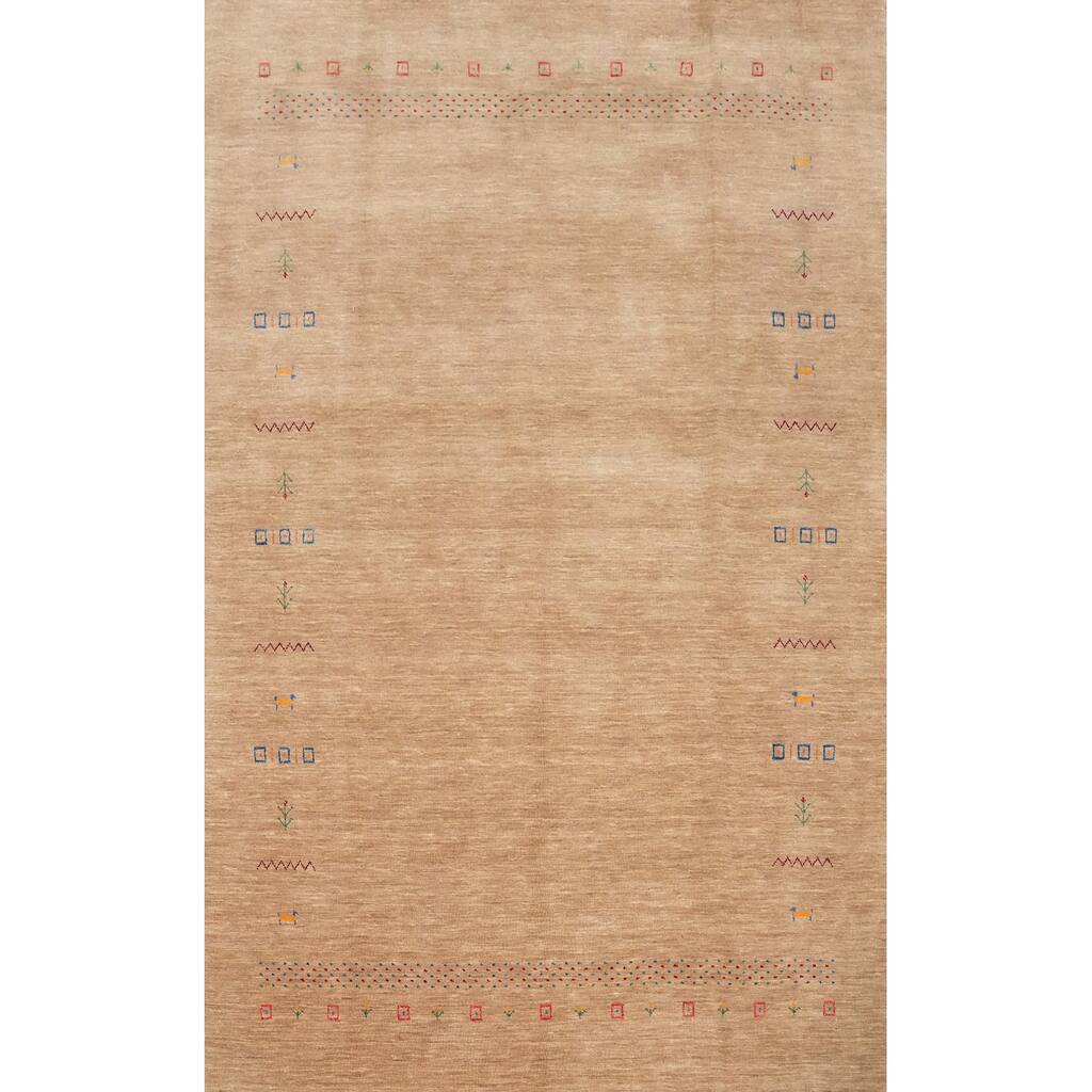 Hand Knotted Oriental 100% Wool Carpet Tribal Animal Pictorial Brown Gabbeh Area Rug - 8' 10'' X 6' 3''