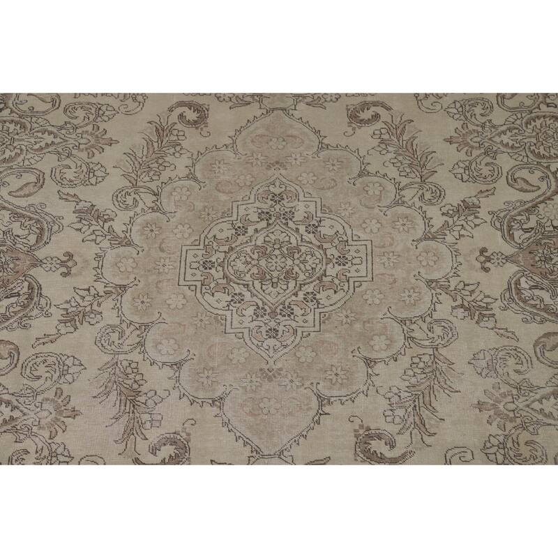 Muted Distressed Tabriz Vintage Persian Area Rug Handmade Wool Carpet - 9'7" x 12'5"