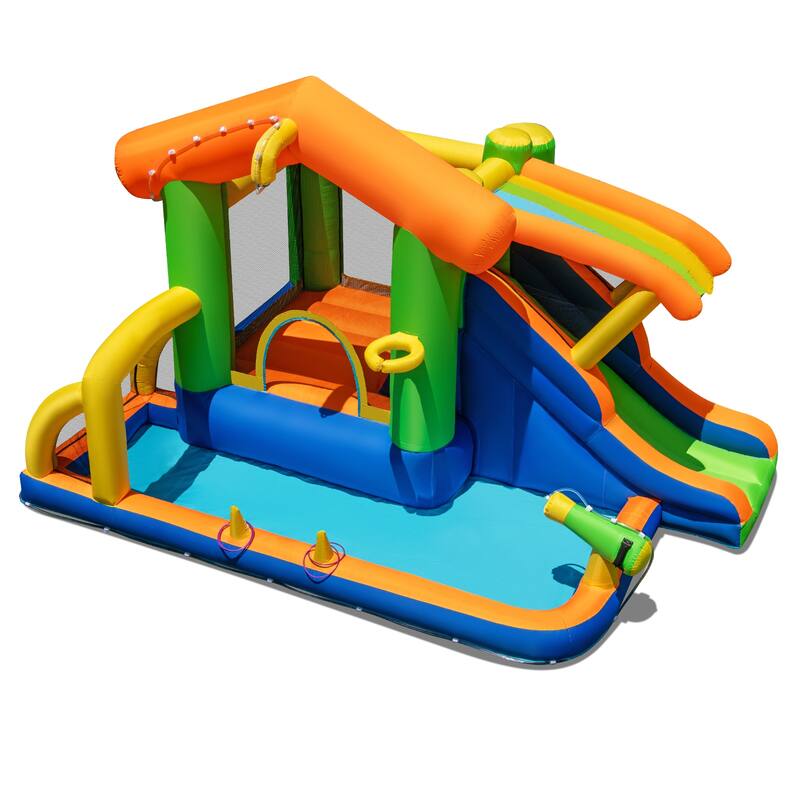 Gymax 8-in-1 Inflatable Bounce House Water Park w/ Slide Water Cannon - Multicolors