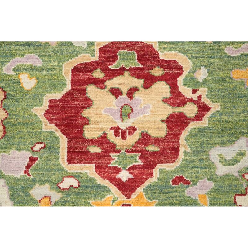 Hand Knotted Oriental 100% Wool Carpet Transitional Floral Green Oushak Area Rug - 9' 9'' X 6' 11''