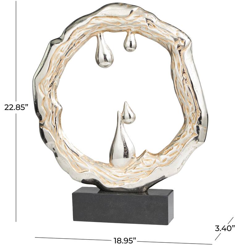Striking Silver Aluminum Metal Abstract Sculpture with Marble Base