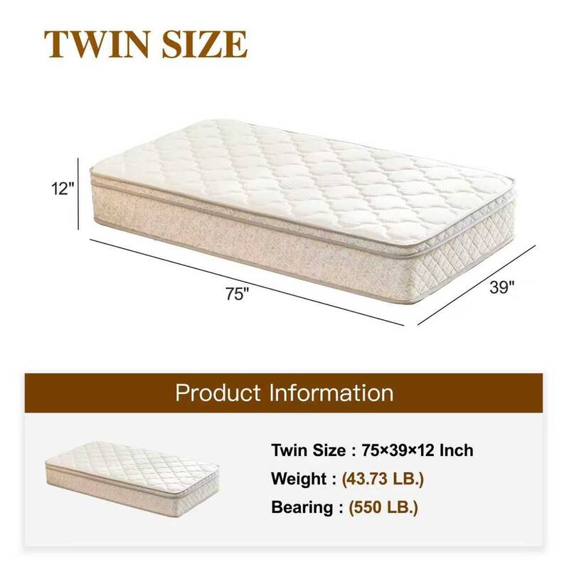 Twin Size Mattress 12 Inch Hybrid in a Box with Memory Foam and Pocket Spring for Pressure Relief