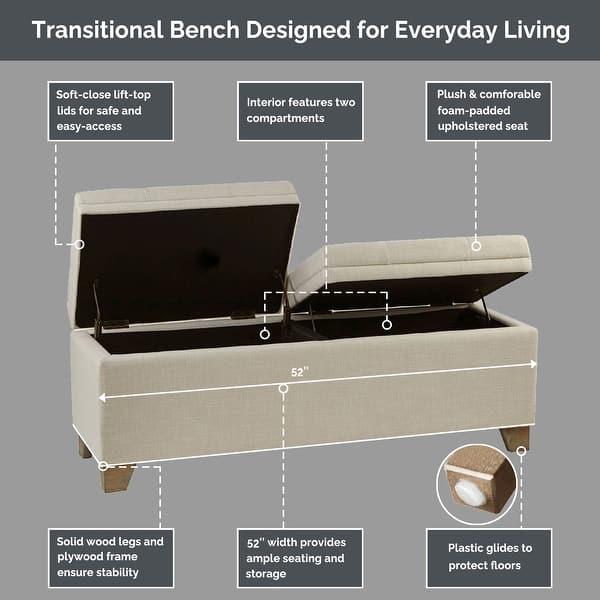 slide 2 of 14, Ashcroft Dual Compartment Flip-Top Storage Bench