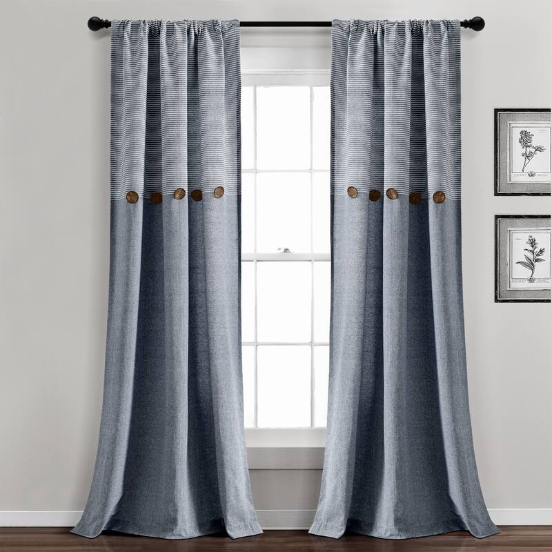 Lush Decor Farmhouse Button Stripe Yarn Dyed Woven Cotton Window Curtain Panel Pair