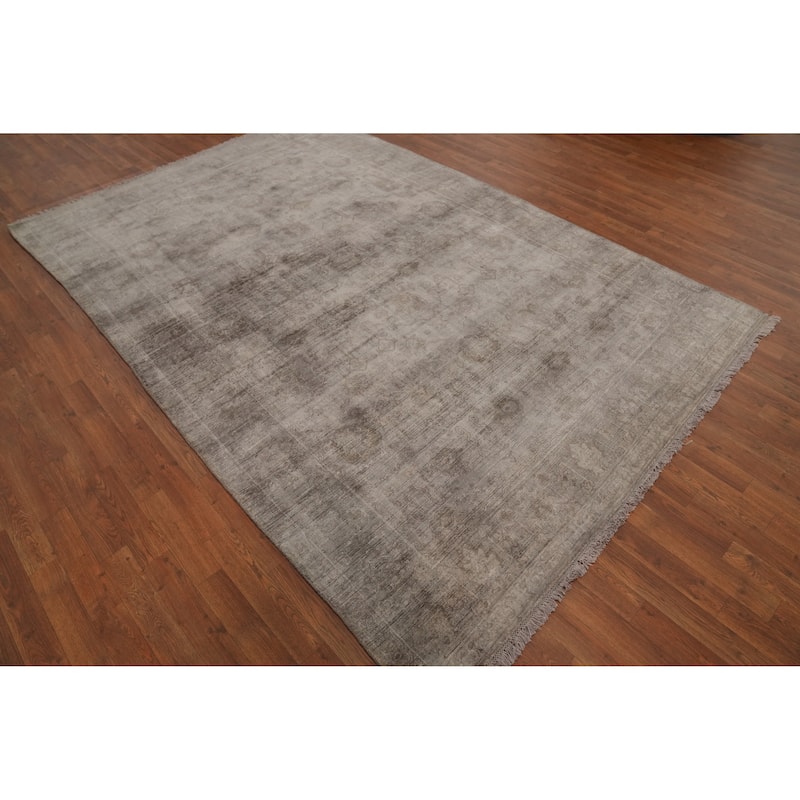 Hand-knotted Transitional Silk Carpet Brown Oushak Rug Geometric Oriental Area Rug - 9' 10'' X 6' 6''