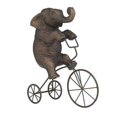 Polystone Elephant Decorative Sculpture with Bicycle - Bronze - Roche River Decor