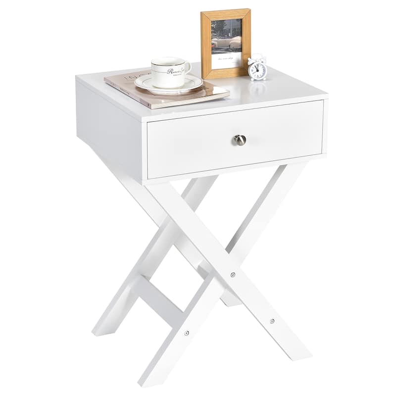 Costway Side Nightstand with Drawer x Shaped Structure Accent Sofa End - White