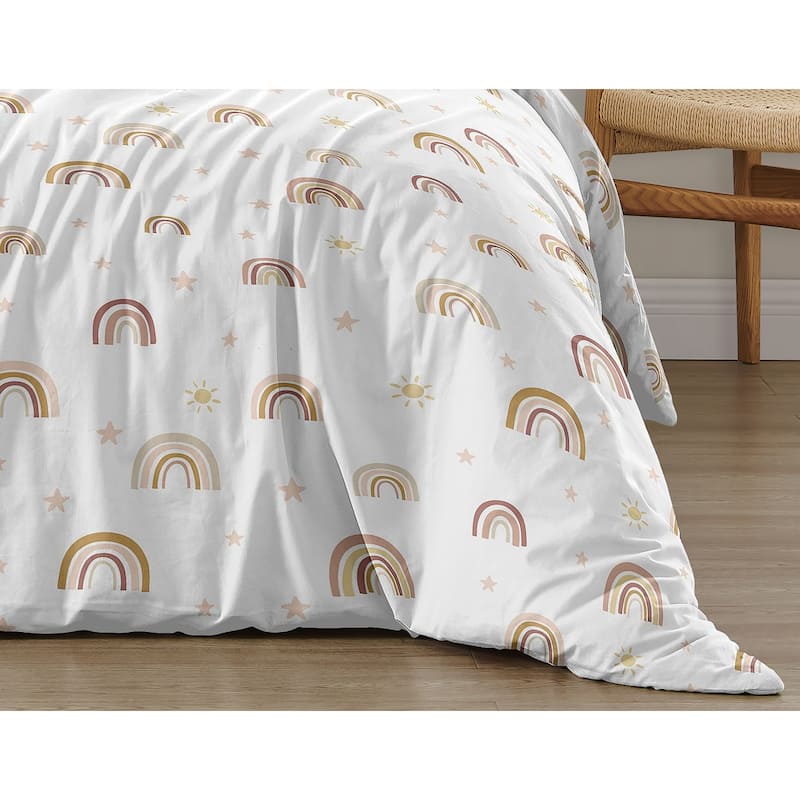 Boho Rainbow Girl 2pc Twin Comforter Set - Blush Pink Dusty Rose Gold Yellow Mauve Taupe Beige Tan Bohemian Stars Sun Celestial