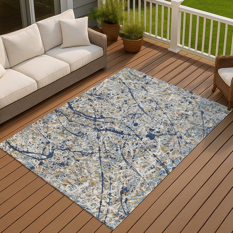 Machine Washable Indoor/ Outdoor Modern Splatter Chantille Rug - Navy - 5' x 7'6"