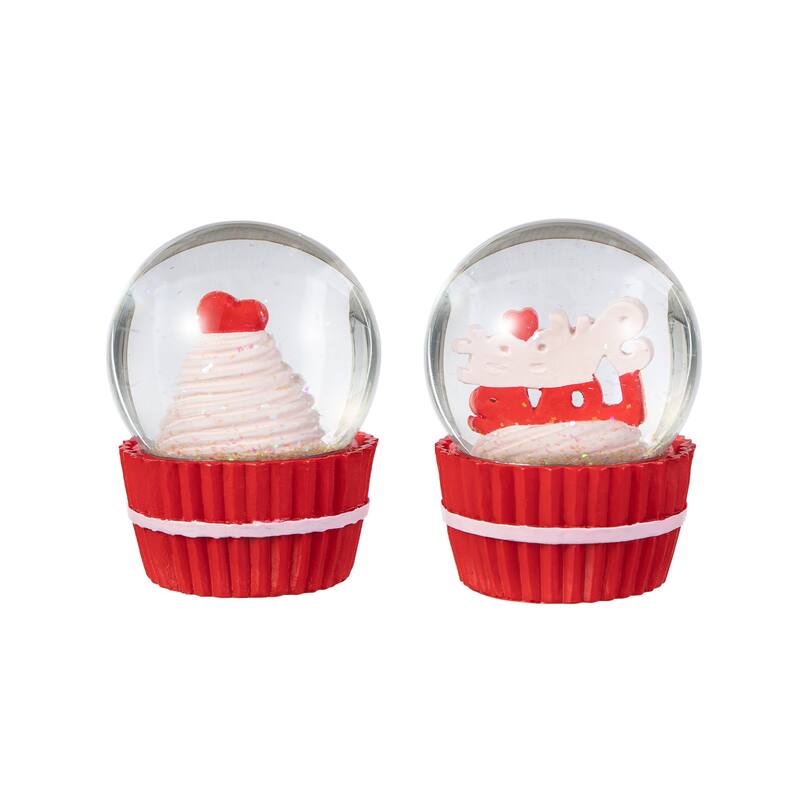 Glitzhome 3.25"H S/2 Valentine's Resin Cupcakes Waterglobes