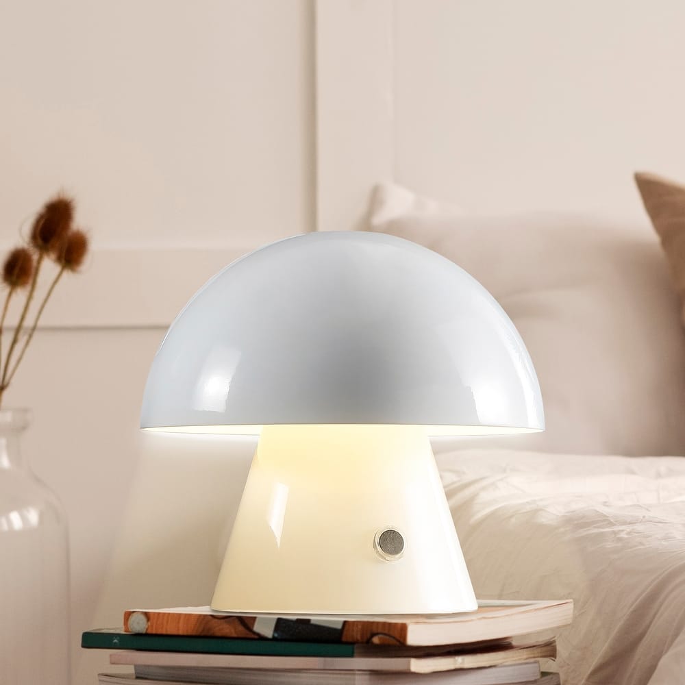 Alyson 7" Contemporary Bohemian Rechargeable/Cordless Iron Integrated LED Mushroom Table Lamp, by JONATHAN Y