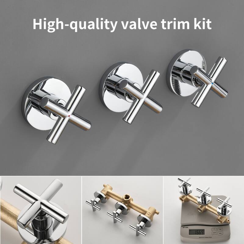 Modland 3-Handle Tub and Shower Faucet Set Dual Head 7-Spray Brass Valve Kit with Alloy Spout