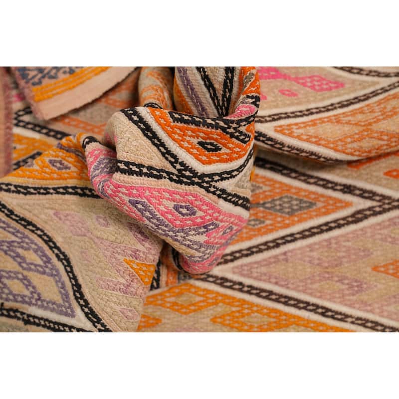 Hand Woven Oriental 100% Wool Carpet Southwestern Tribal Multi-Colored Kilim Runner Rug - 8' 9'' X 3' 5''
