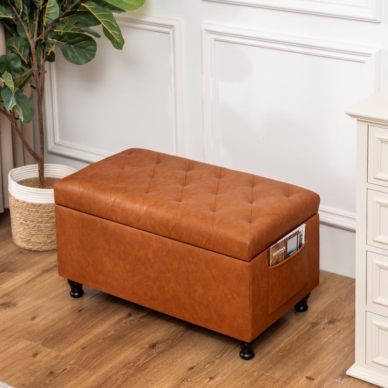 Adeco Tufted Storage Ottoman Bench for Living Room Bedroom